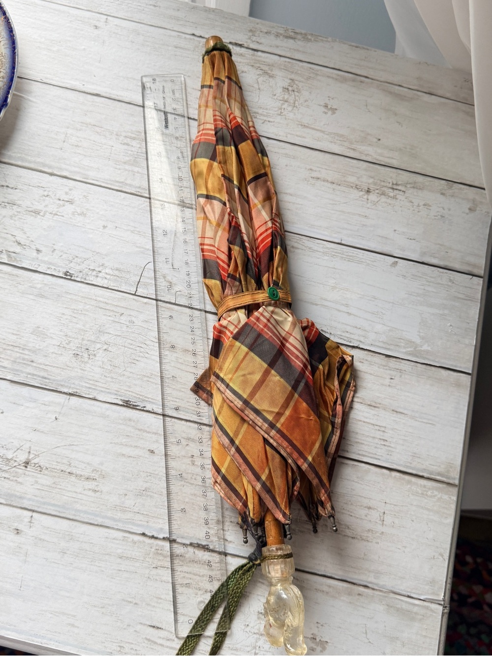 Vintage Plaid Umbrella in Brown, Tan & Gold Tones - Picture 4 of 11